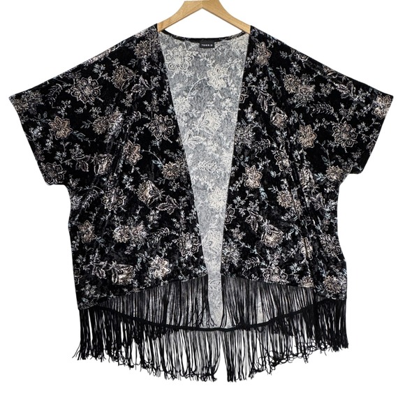 Velvet Floral Fringe Kimono Cardigan Torrid Womens Size 1 Plus Boho Festival - Picture 1 of 6